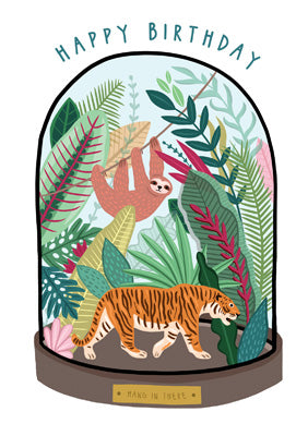 57BB81 - Happy Birthday (Jungle Bell Jar) Greeting Card (6 Cards)