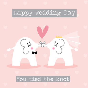 MEM114 - Elephants Tied Knot Wedding Card (6 cards)