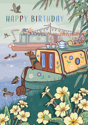 57AS147 - Happy Birthday (Canal Boat) Greeting Card (6 Cards)