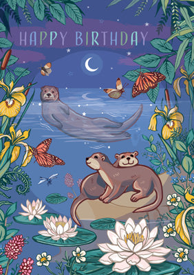 57AS148 - Happy Birthday (Otters) Birthday Car (6 Cards)