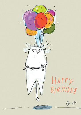 57DC08 - Happy Birthday (Balloon Cat) Greeting Card  (6 Cards)