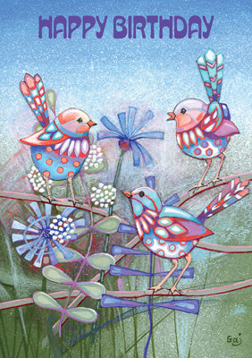 57PG10 - Three Birds Birthday Card (6 Cards)