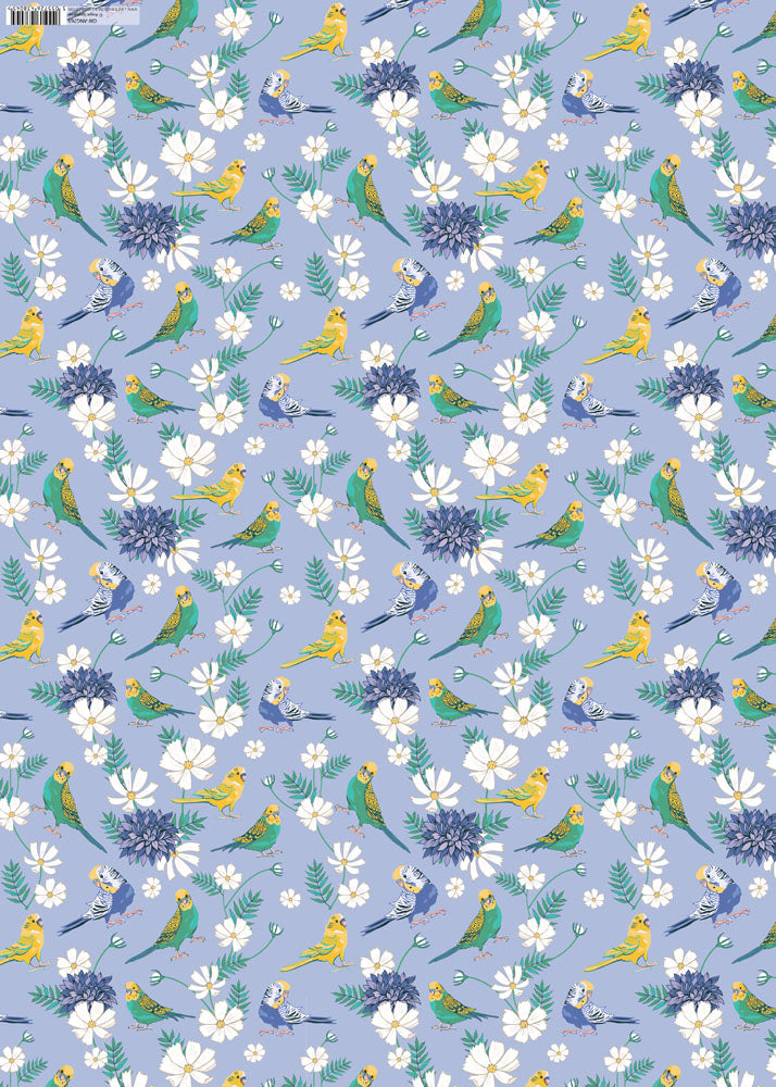 GW-ANG763 - Budgerigars Gift Wrap (6 sheets with tag)