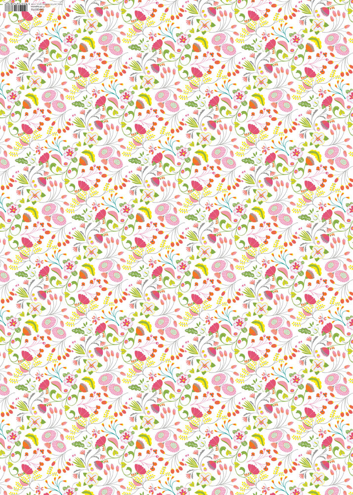 GW-GED752 - Pink Flowers Gift Wrap ( 6 sheets and tags)