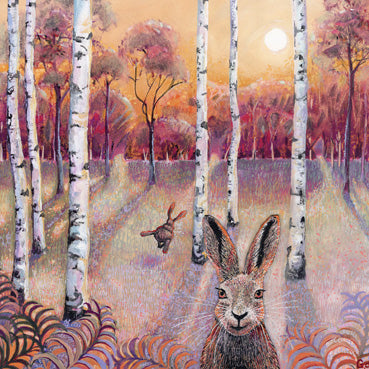 HM145 - Hares in the Woodland Art Card (6 Cards)