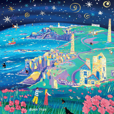 JDG167 - Starlit Walk to Pendeen Lighthouse Greeting Card (6 Cards)