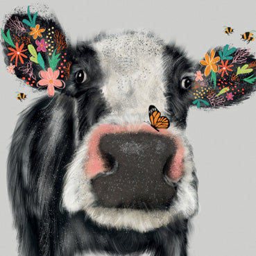 LIA106 - Floral Cow Greeting Card (6 Cards)