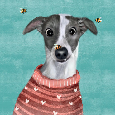 LIA116 - Whippet & Bees Greeting Card (6 Cards)