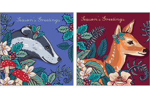 NC- XM562 - Badger & Deer Christmas Notelet Pack (2 designs 3 of each - 1 unit =3 packs)