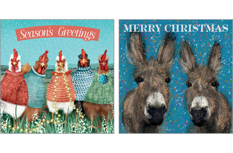 NC-XM565 - Christmas Chickens and Donleys Pack (6 Cards) (1 unit =3 packs)