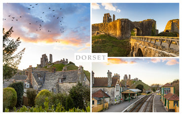 PDR554 - Corfe Castle Montage Postcard (1 unit = 25 Postcards)