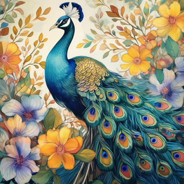 RT169 - Floral PEacock Greeting Card (6 Cards)