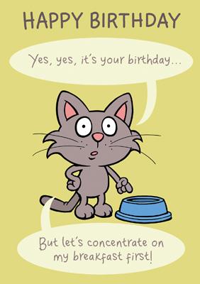 57AL07 - Joyeux anniversaire (chat du petit déjeuner) Carte de vœux