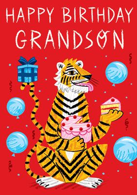 57AQ05 - Happy Birthday Grandson (Tiger) Birthday Card