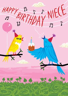 57AQ12 - Happy Birthday Niece (Birds Singing) Birthday Card
