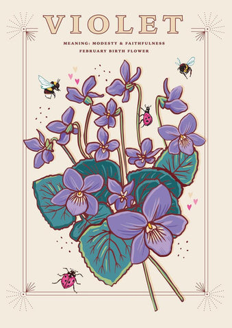 57AS116 - Violet (February) Birth Flower Card
