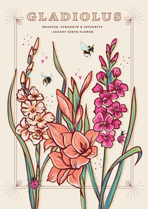 57AS122 - Carte de fleur de naissance Gladiolus (août)