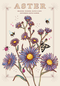 57AS123 - Carte de fleur de naissance Aster (septembre)