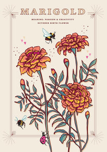 57AS124 - Carte de fleur de naissance de souci (octobre)