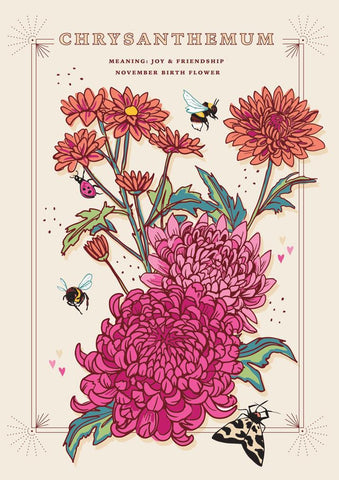 57AS125 - Carte de fleur de naissance chrysanthème (novembre)