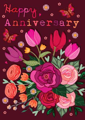 57AS29 -  Happy Anniversary Bouquet Greeting Card