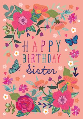 57AS43 - Happy Birthday Sister (Floral) Birthday Card