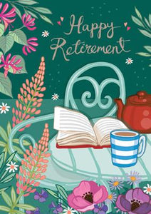 57AS91 - Bonne retraite (Livre et tasse de thé) Carte de vœux