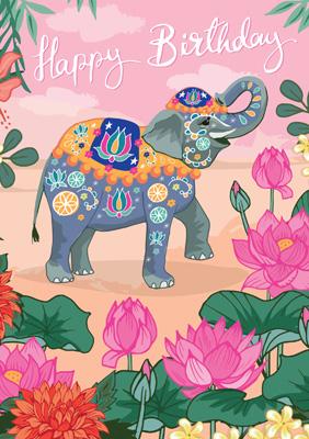 57AS95 - Joyeux anniversaire (éléphant) Carte de vœux