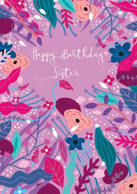 57BB39 - Carte d'anniversaire florale abstraite Happy Birthday Sister
