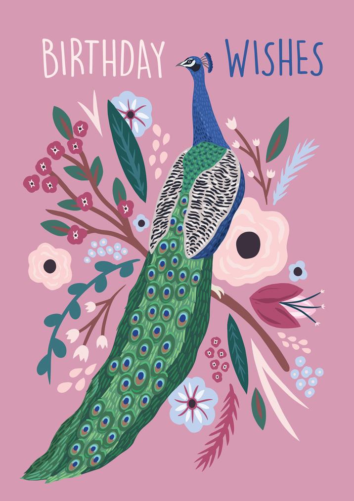 57BB85 - Birthday Wishes (Peacock) Greeting Card (6 Cards)