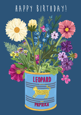 57BB93 - Happy Birthday Leopard Pot Greeting Card (6 Cards)