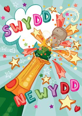 57DG30 - New Job Champagne Greeting Card (Welsh)