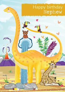 57JK04 - Carte d'anniversaire neveu (dinosaure et animaux)