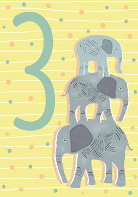 57JK11 - Carte d'anniversaire 3e anniversaire (éléphants)