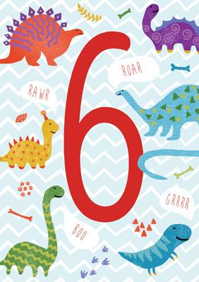 57JK14 - 6e anniversaire (dinosaures) Carte de vœux