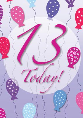 57JN14 - 13e anniversaire (ballons) Carte de vœux