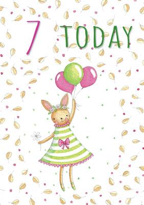 57JN27 - 7e anniversaire (lapin avec des ballons) Carte de vœux