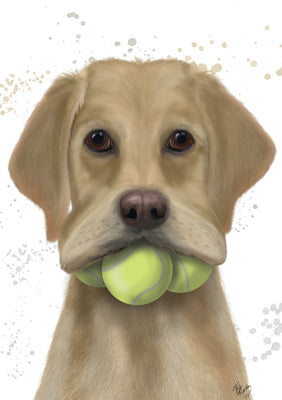 57LL09 - Carte de vœux Labrador avec balles de tennis (6 cartes)