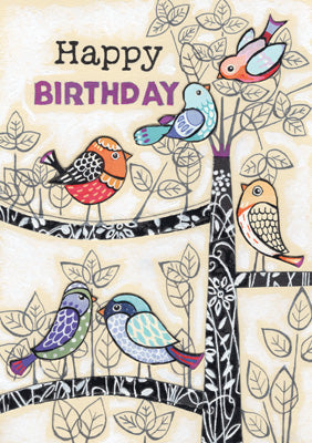 57PG01 - Carte de vœux joyeux anniversaire oiseaux (paquet de 6)