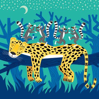 ADL123 - Le léopard et les lémuriens Carte de vœux