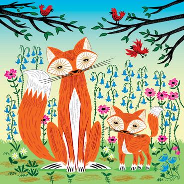 ADL140 - Two Spring Foxes Greeting Card