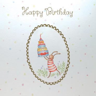 ATG119 - Carte d'anniversaire lapin avec gâteau d'anniversaire