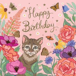 ATG131 - Cat in a Garden Birthday Card