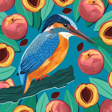 BEA127 - Kingfisher and Peaches Art Card