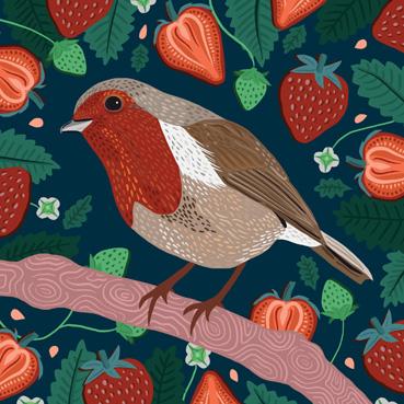 BEA129 - Carte d'art Robin et fraises