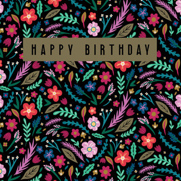 BEA141 - Happy Birthday Floral Foil-Finish Greeting Card (6 Cards)