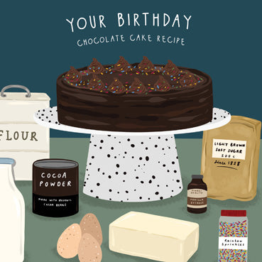 BEA146 - Your Birthday Chocolate Cake Recipe Greeting Card (6 Cards)