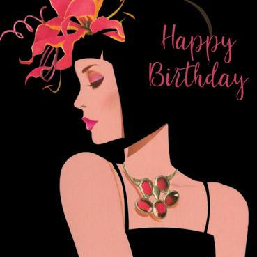 BWS101 - Lady with Red Lliy Fascinator Birthday Card