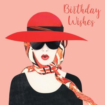 BWS104 - Lady in Red Hat Birthday Card