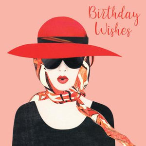BWS104 - Lady in Red Hat Birthday Card